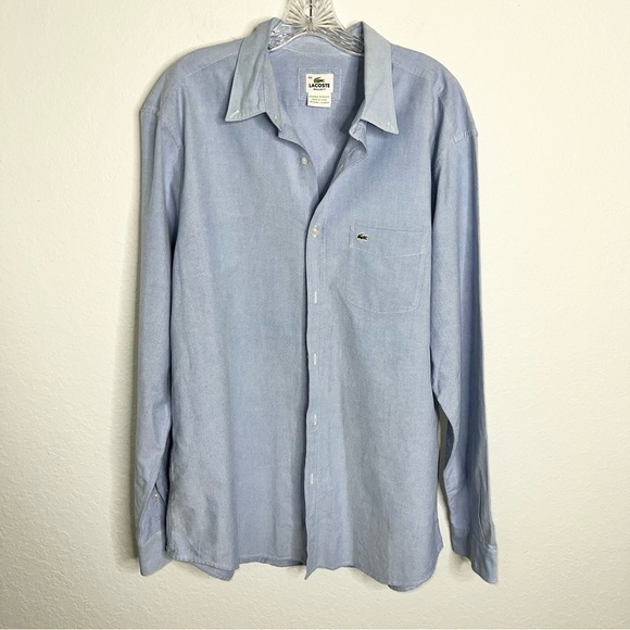 Lacoste Men 44 XL Light Blue Long Sleeve Button Down Dress Collared Shirt X - Picture 1 of 7